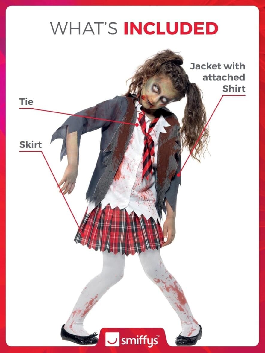 Girls Zombie School Halloween Costume Outfit
