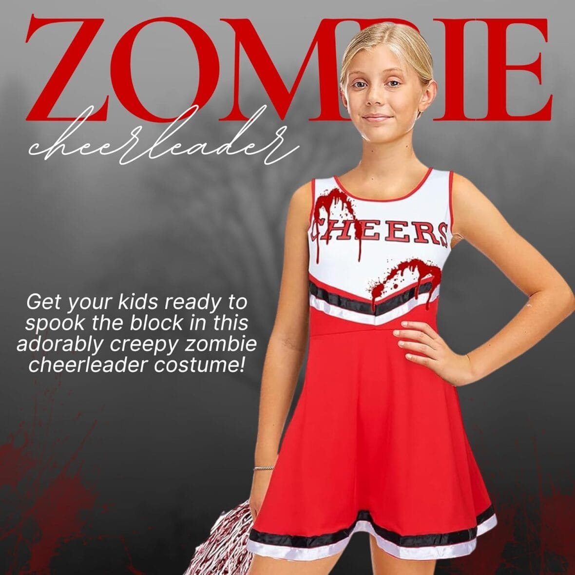 Kids Zombie Cheerleader Costume with Pom Poms