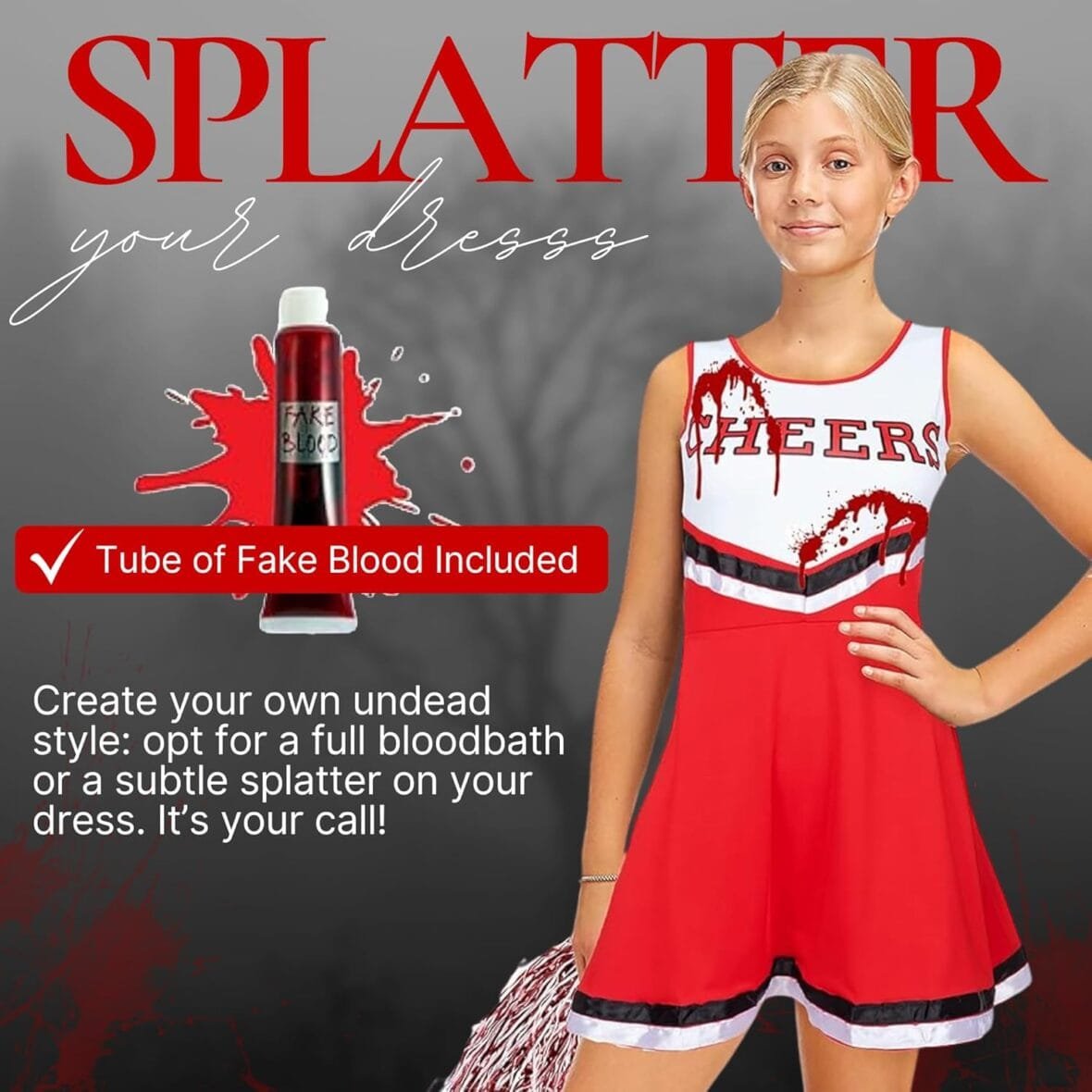 Kids Zombie Cheerleader Costume with Pom Poms