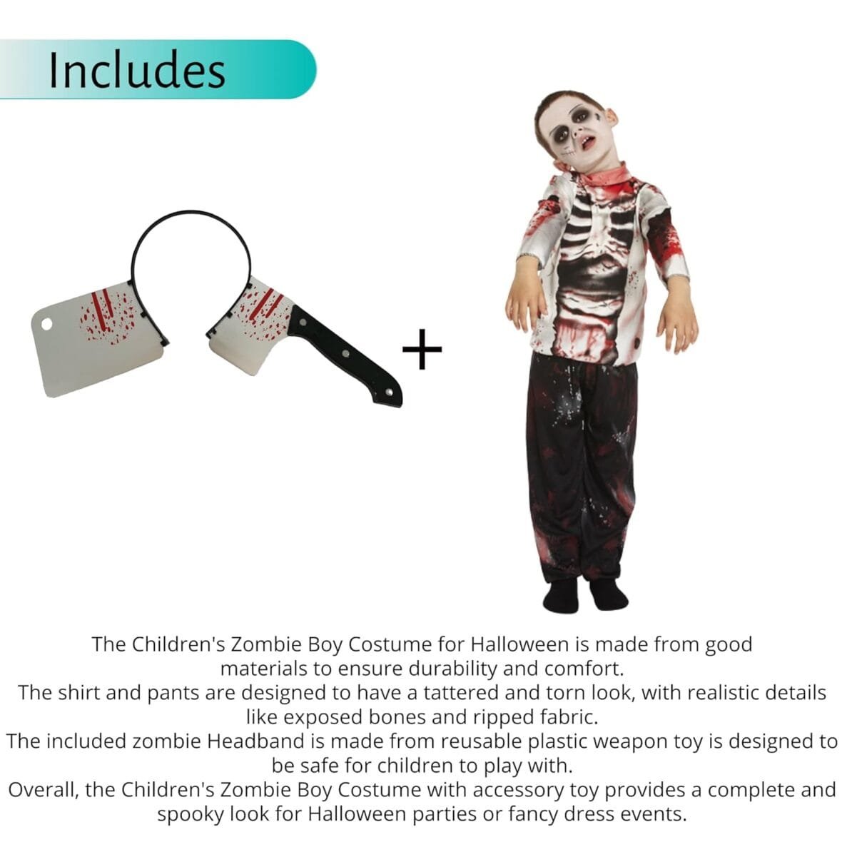 Lizzy Zombie Boy Costume with Headband