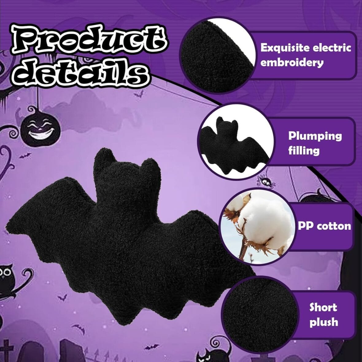 MOMAHUA Halloween Black Bat Plush Toy