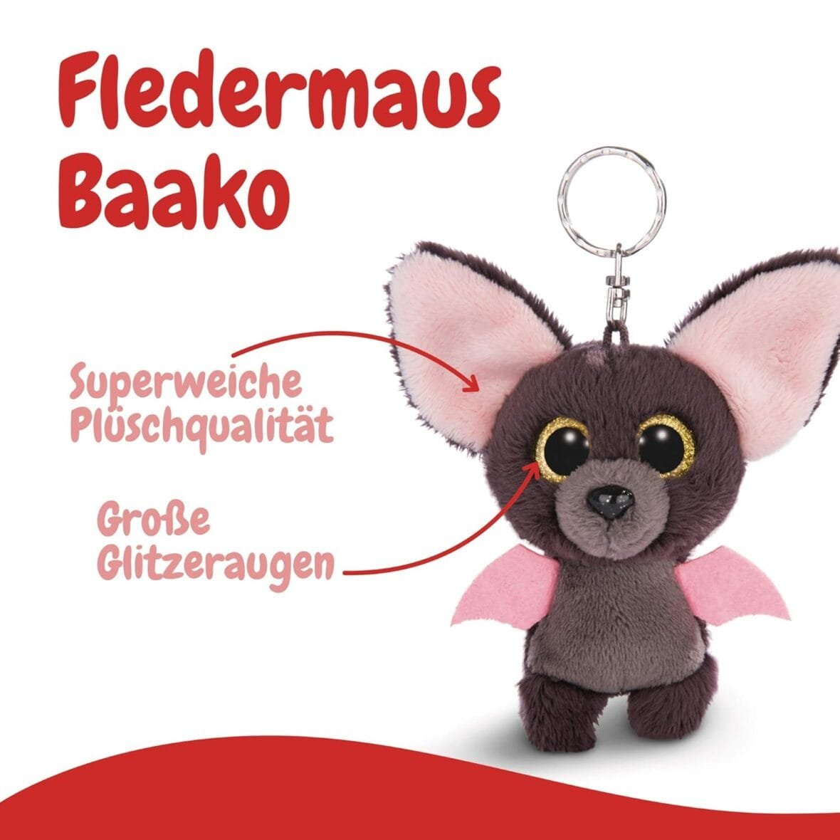 Nici Glubschis Baako Bat Plush Keyring