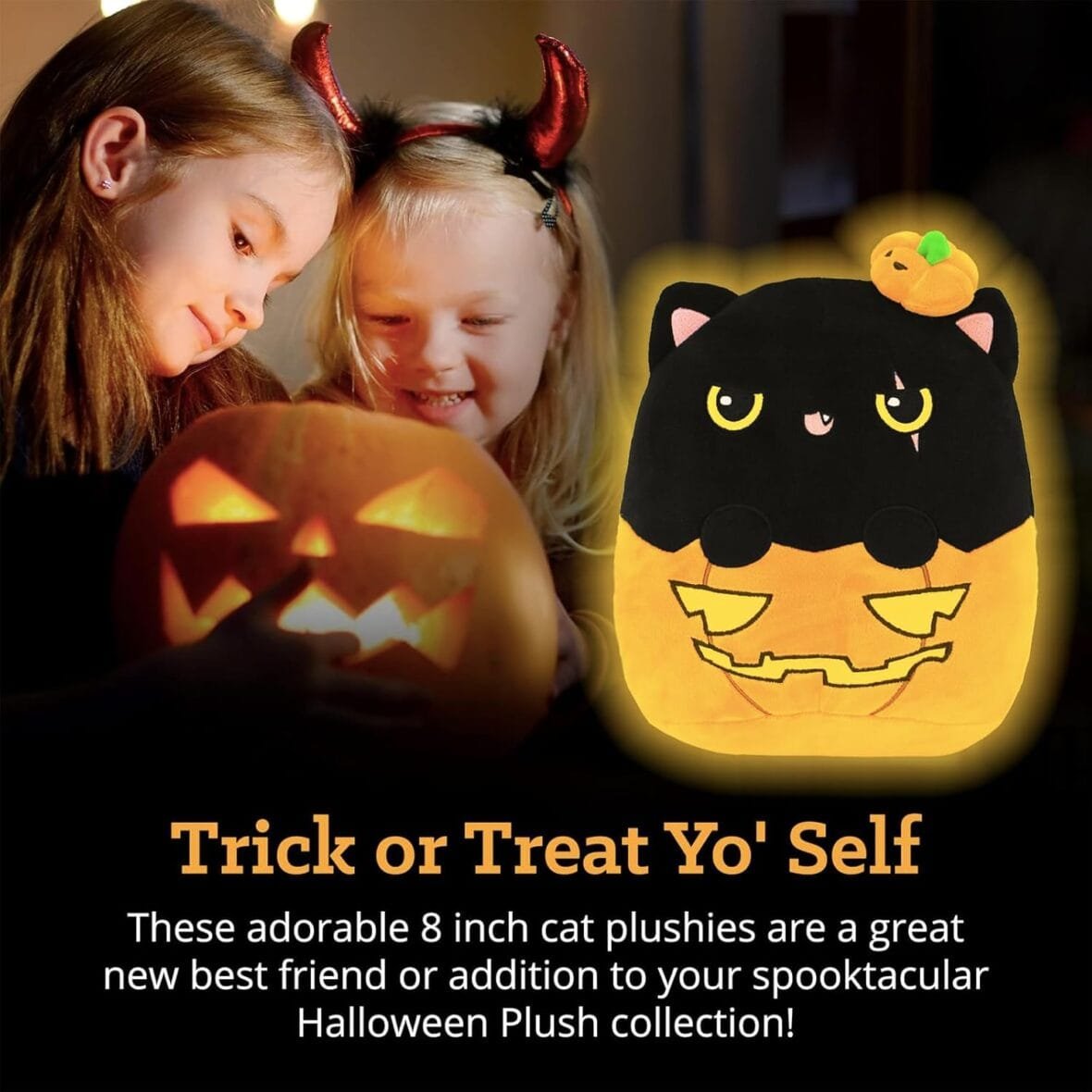 POPOYU Halloween Plush Pumpkin Cat Pillow