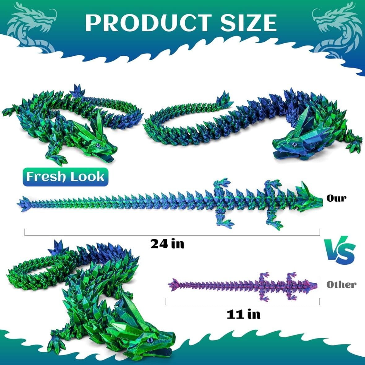 3D Printed Bendable Dragon Toy – 24in