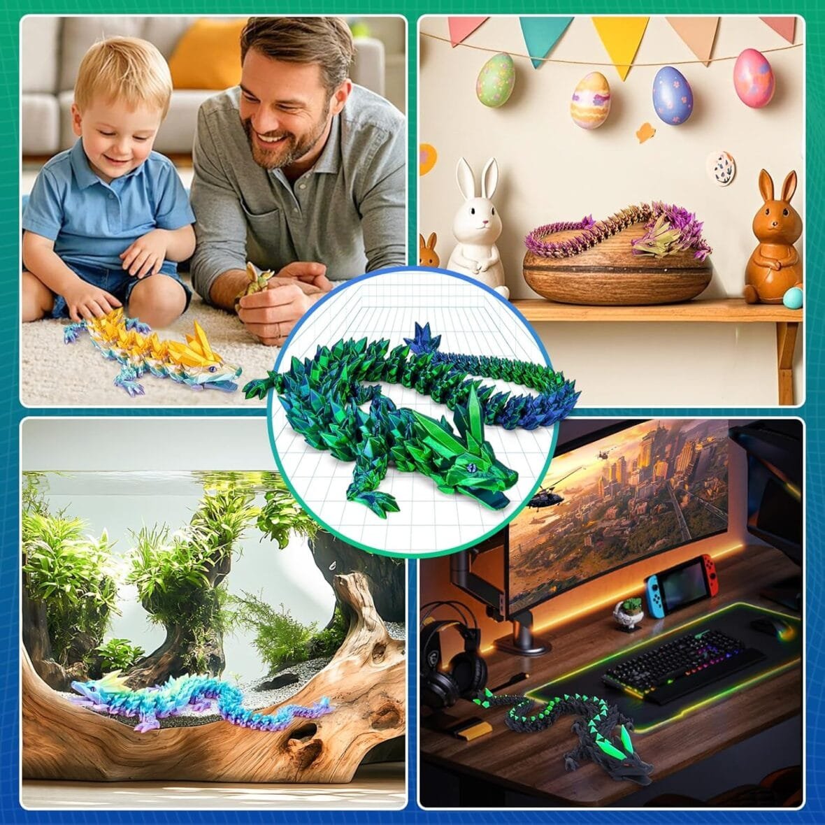 3D Printed Bendable Dragon Toy – 24in