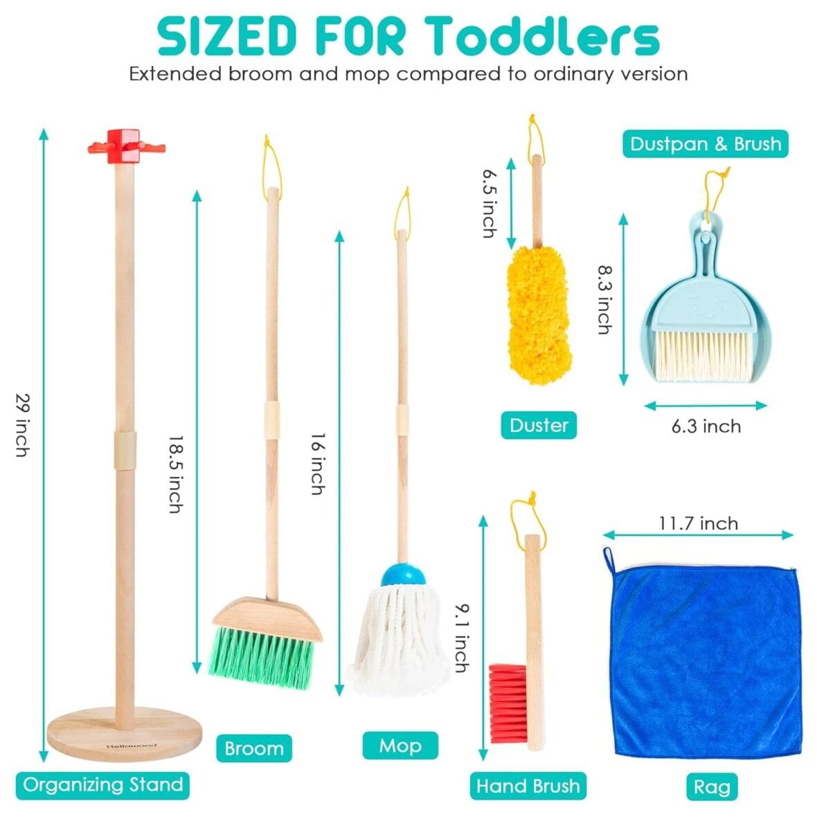 HELLOWOOD Kids 8-Piece Cleaning Play Set