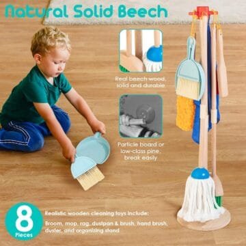HELLOWOOD Kids 8-Piece Cleaning Play Set