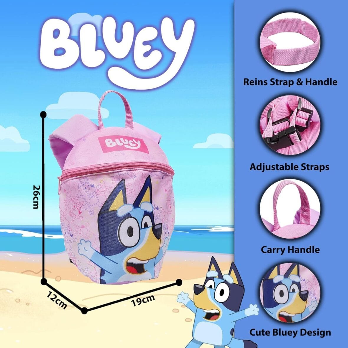 Bluey Pink Toddler Backpack with Harness