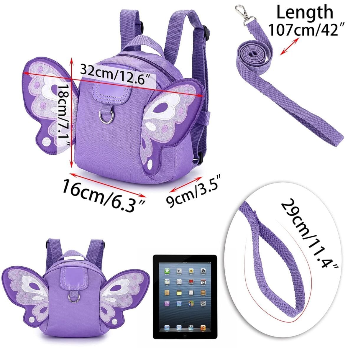 BTSKY Butterfly Baby Toddler Backpack, Purple