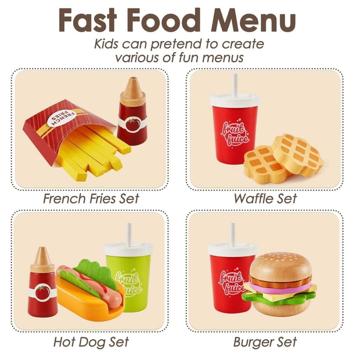 BUYGER Wooden Fast Food Play Set