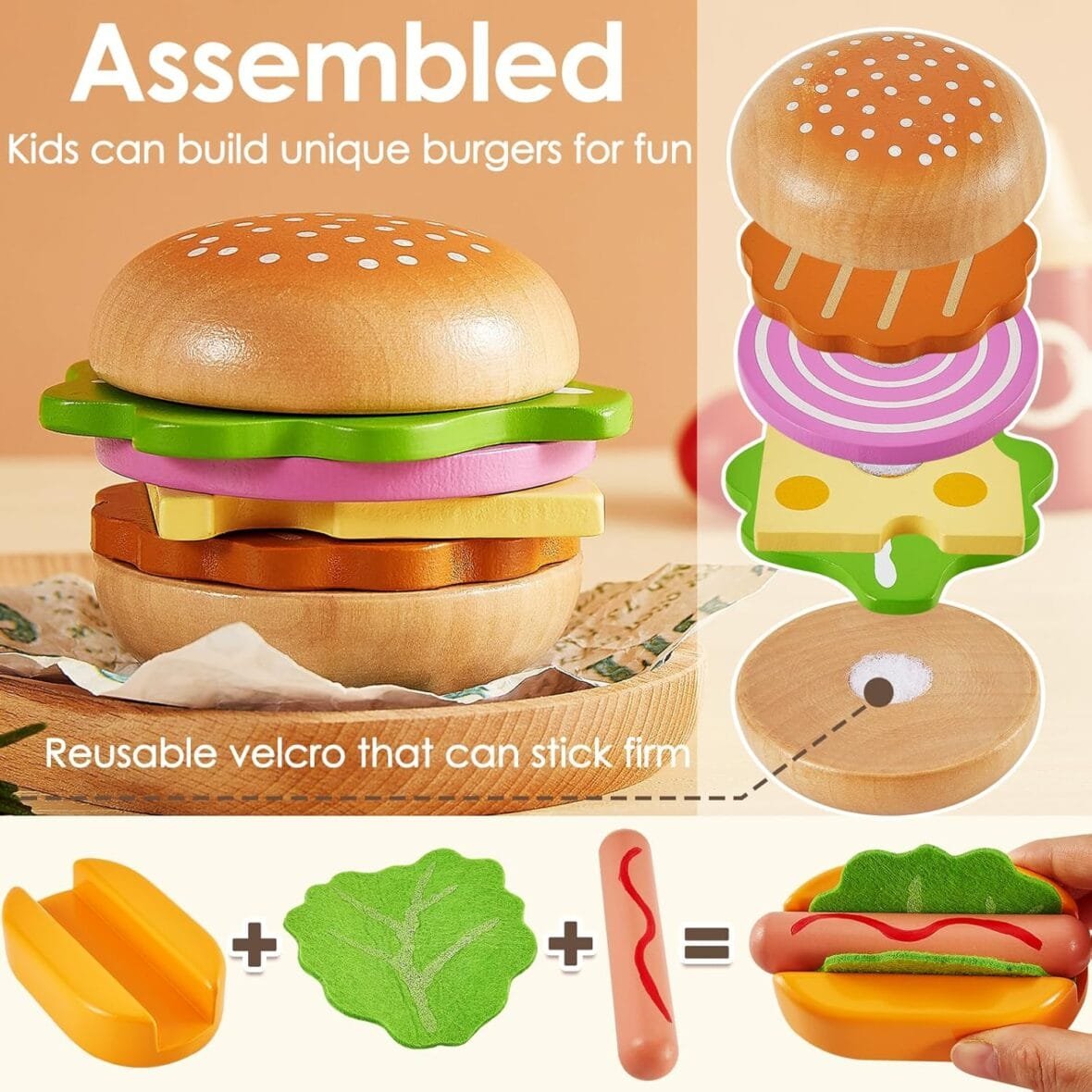BUYGER Wooden Fast Food Play Set