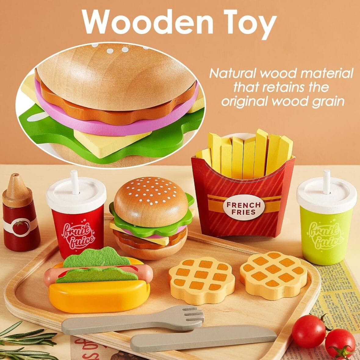 BUYGER Wooden Fast Food Play Set