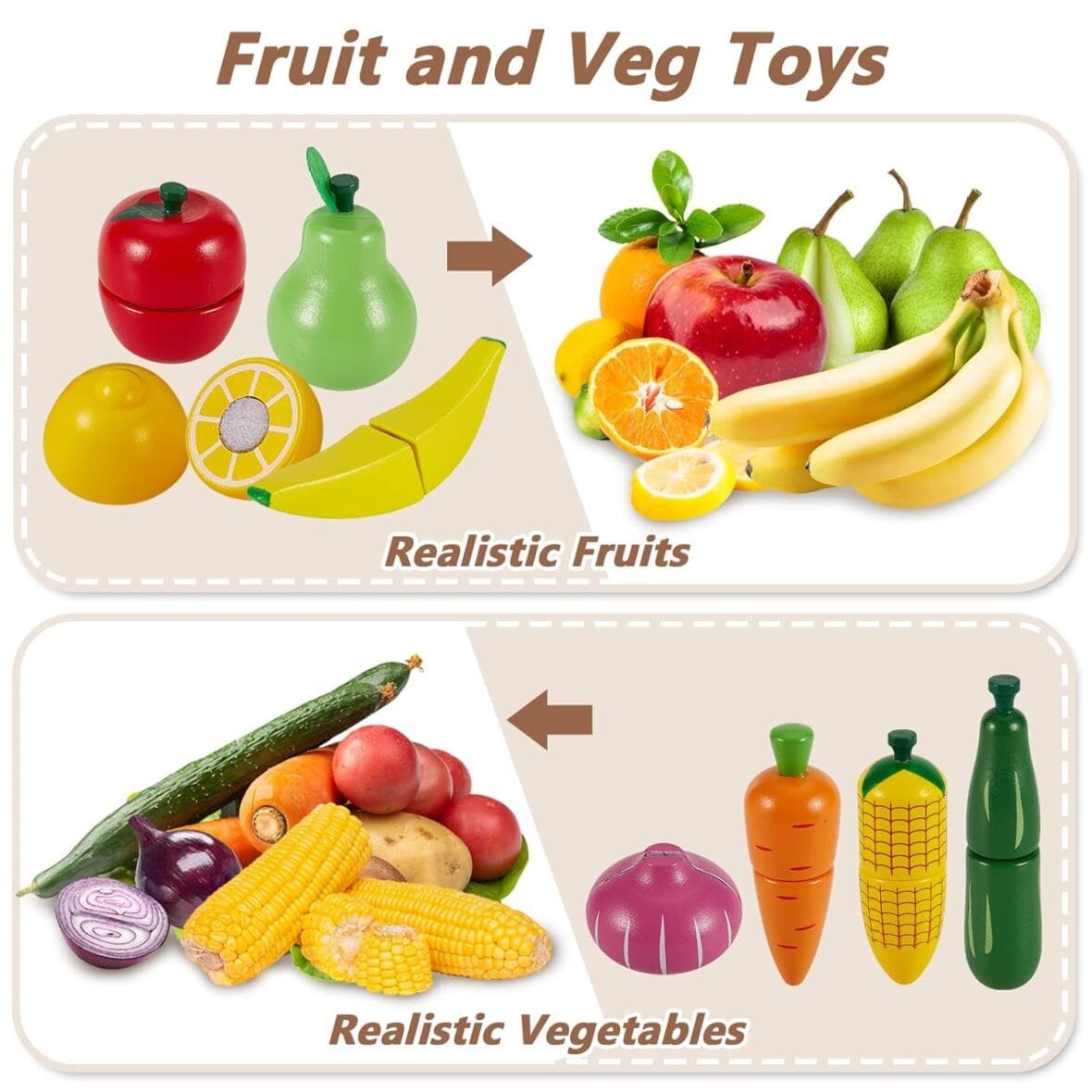 HERSITY Wooden Play Food Set for Kids