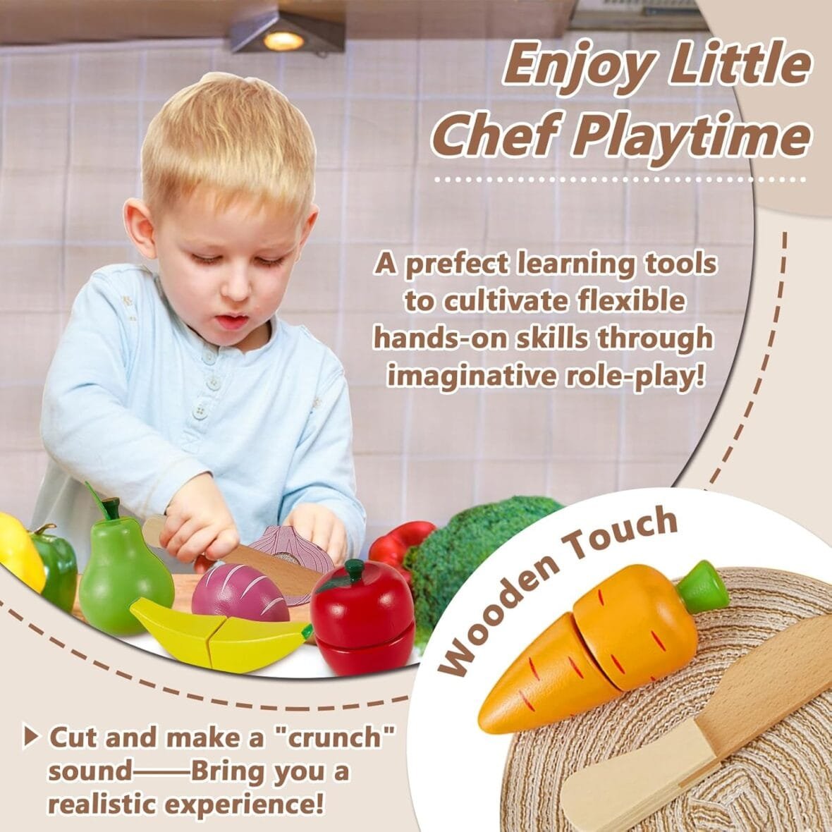 HERSITY Wooden Play Food Set for Kids