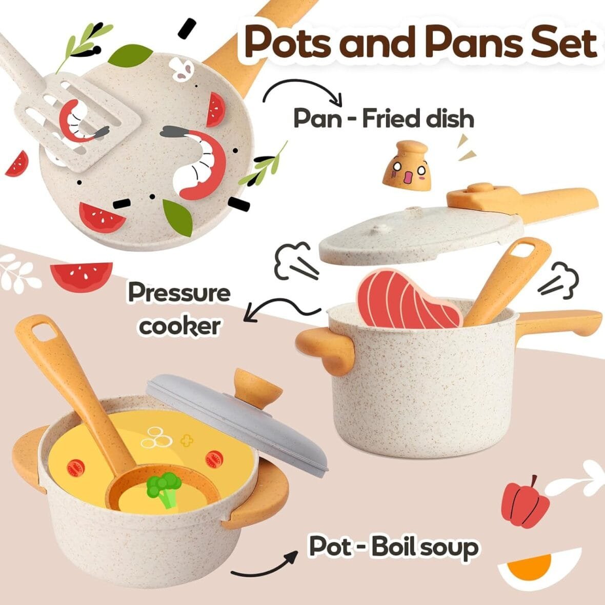 HYAKIDS Kids Kitchen Pots and Pans Set