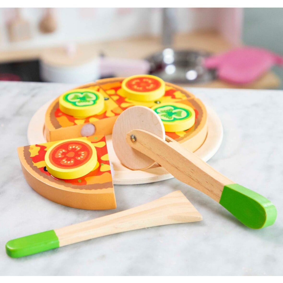 Kids Wooden Pizza Cutting Play Set
