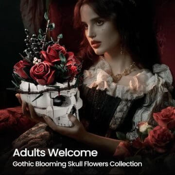 Red Rose Bouquet Building Set with Skull Vase