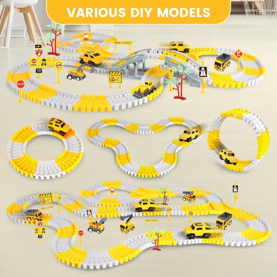 Construction Race Track Set with Electric Cars