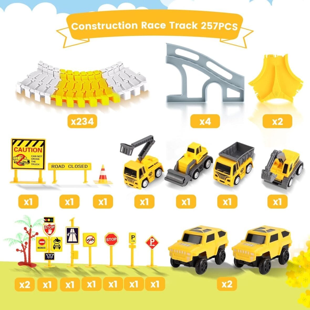 Construction Race Track Set with Electric Cars