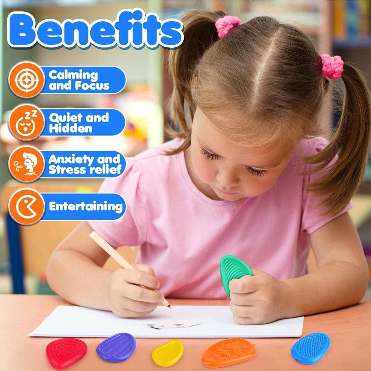 6 Pack Sensory Worry Stones for Kids