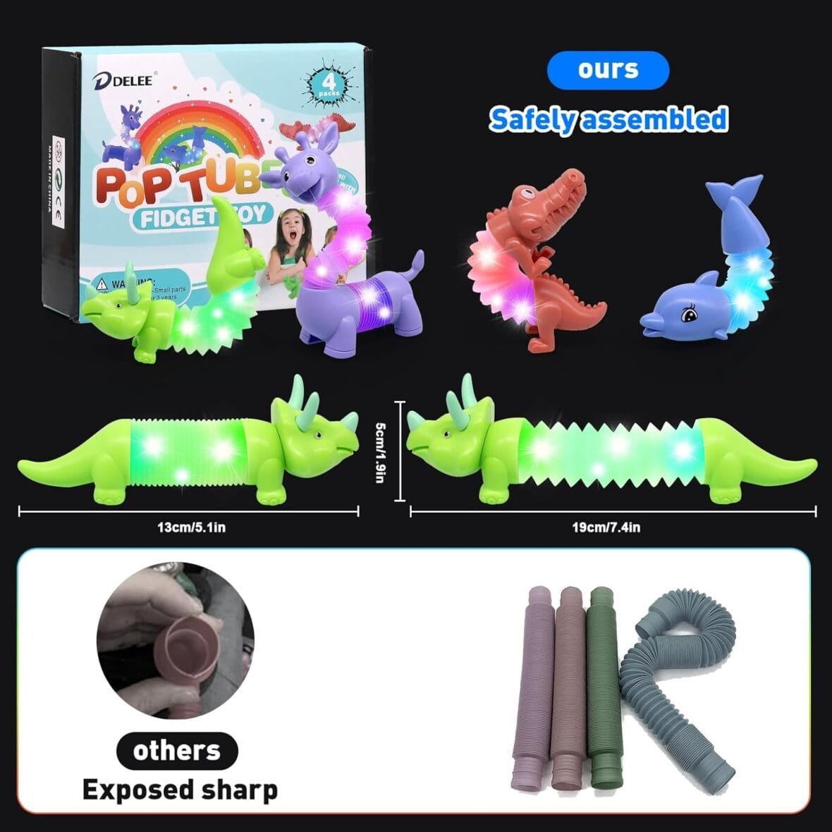 DELEE LED Pop Tubes Animal Sensory Toy