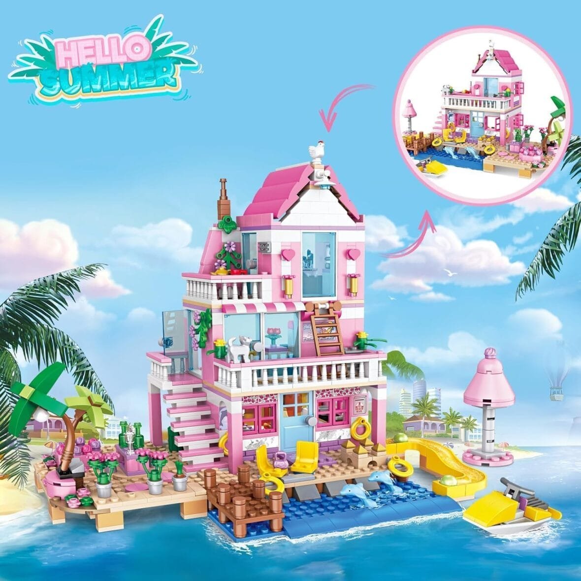 TOY PLAYER Pink Beach Villa Building Blocks
