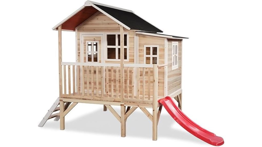 wooden outdoor playhouse slide