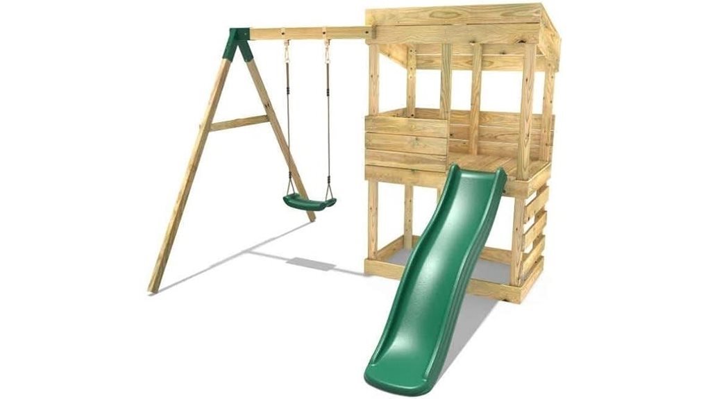 wooden playhouse with slide