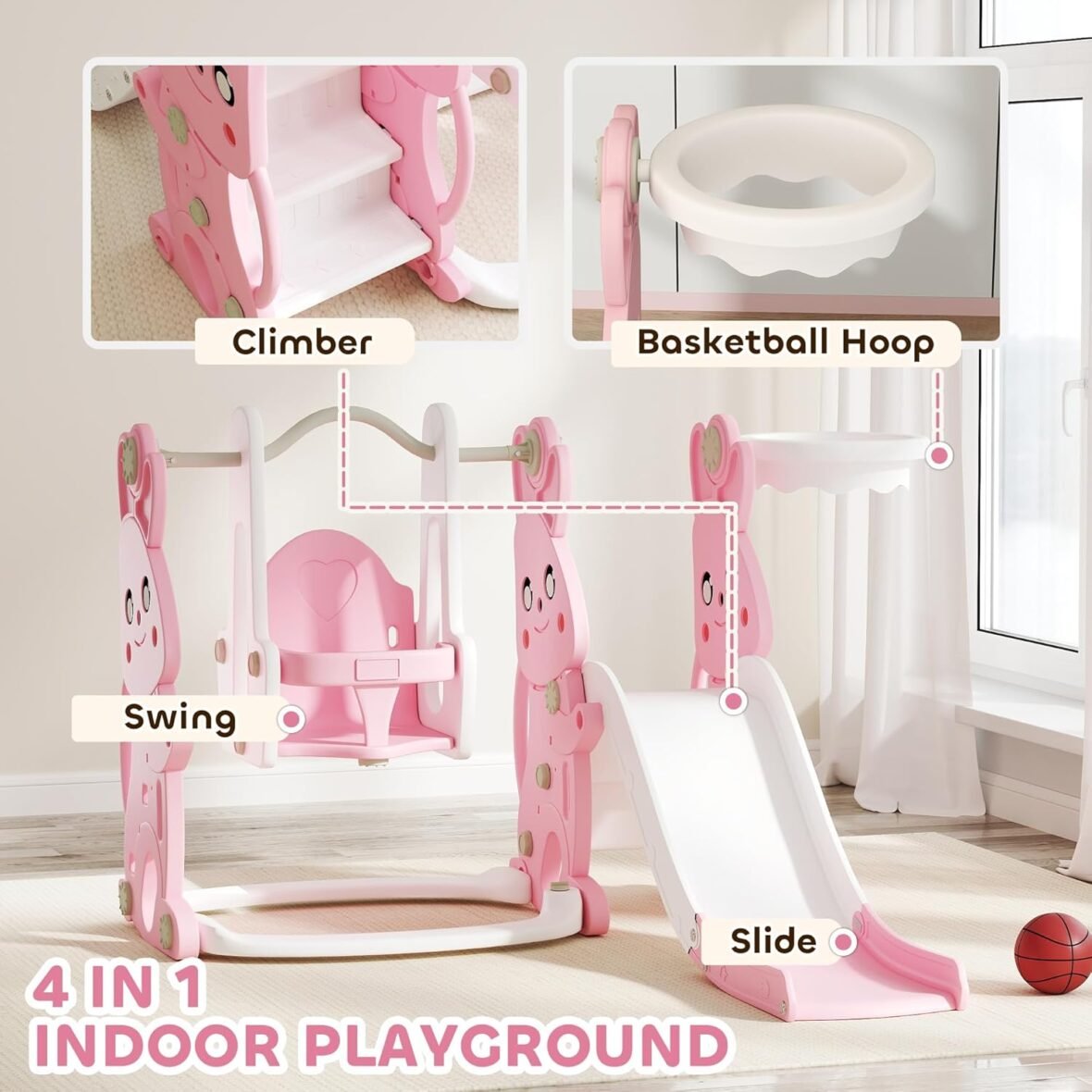 AIYAPLAY 4-in-1 Toddler Slide and Swing