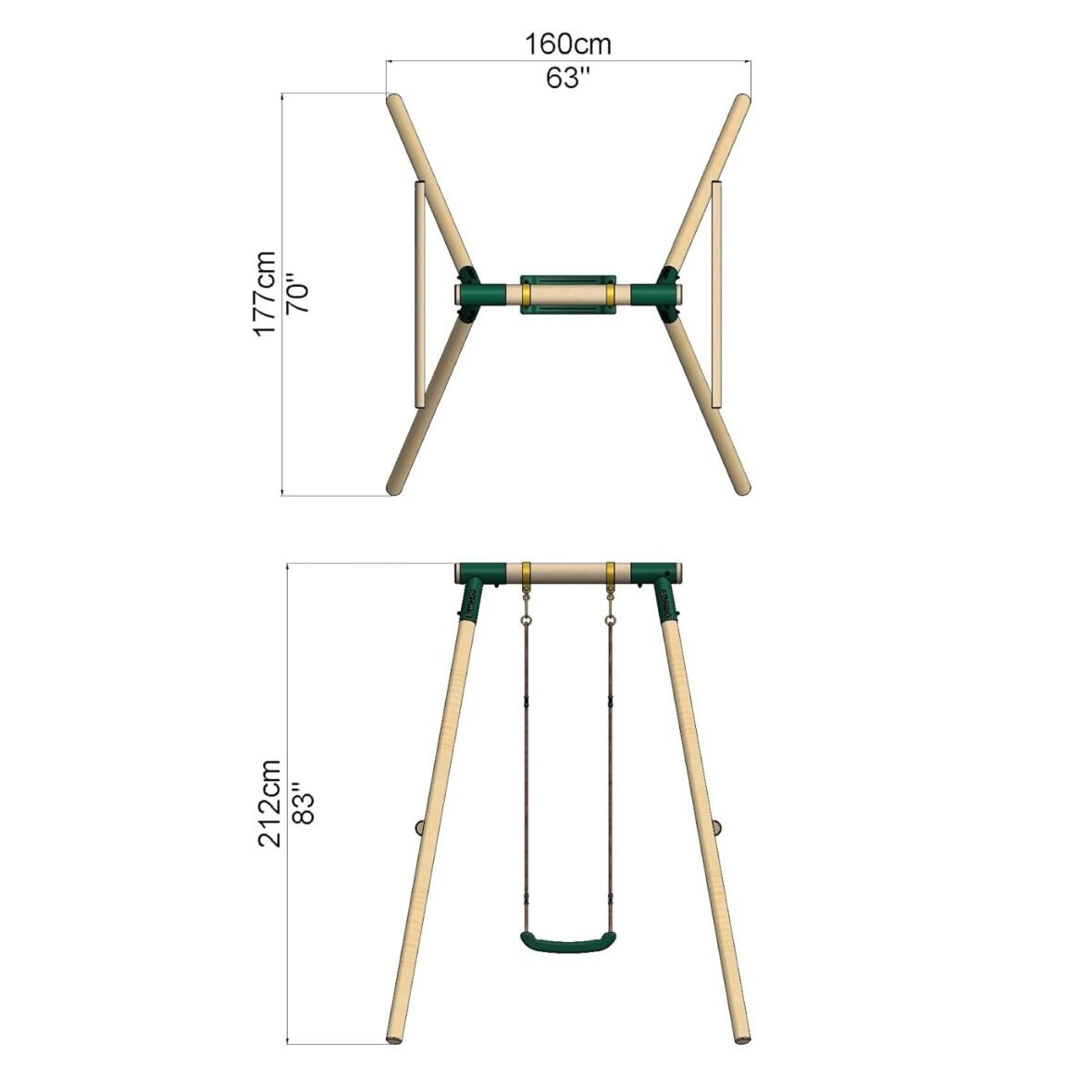 Rebo® Solar Wooden Garden Swing Set